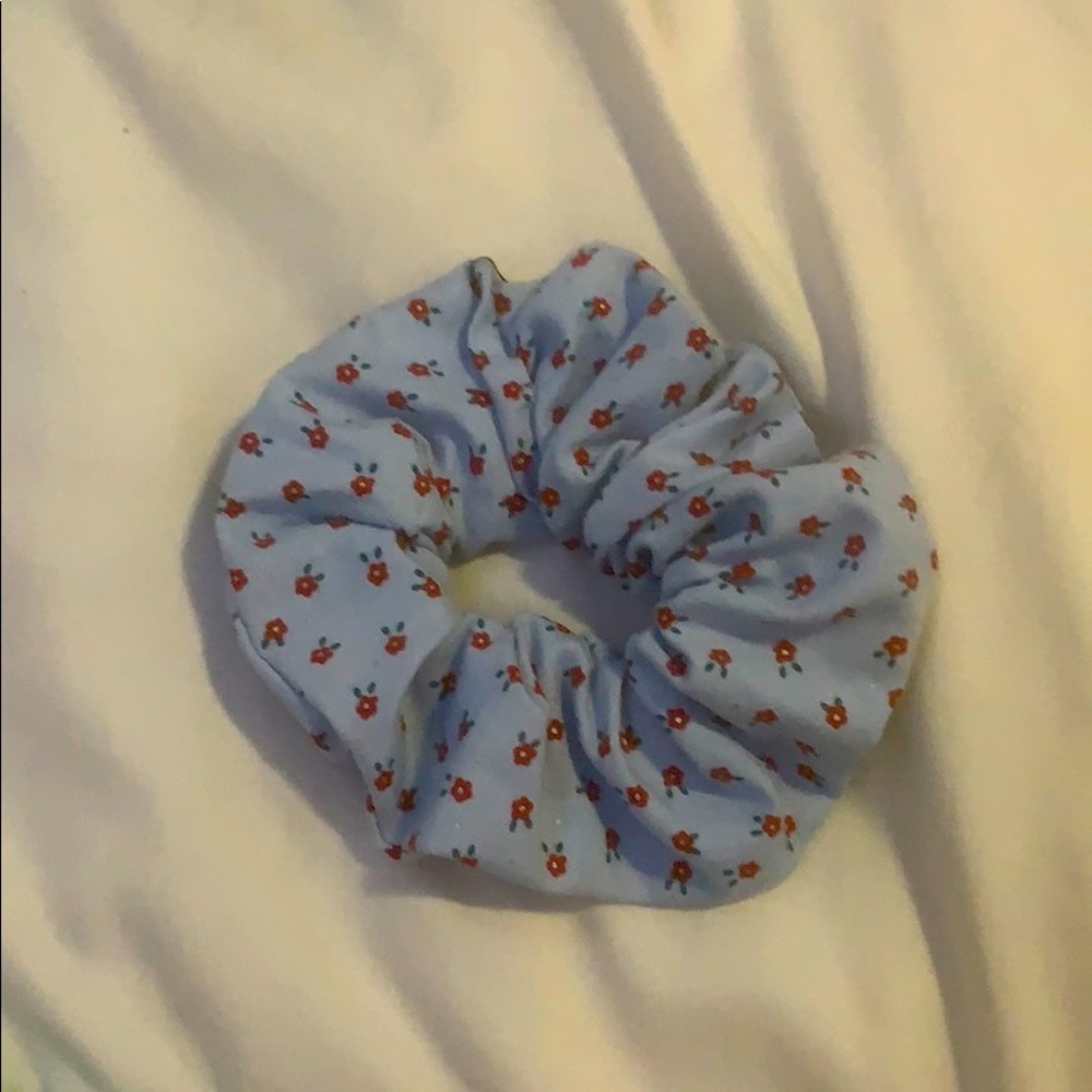 Blue floral scrunchie